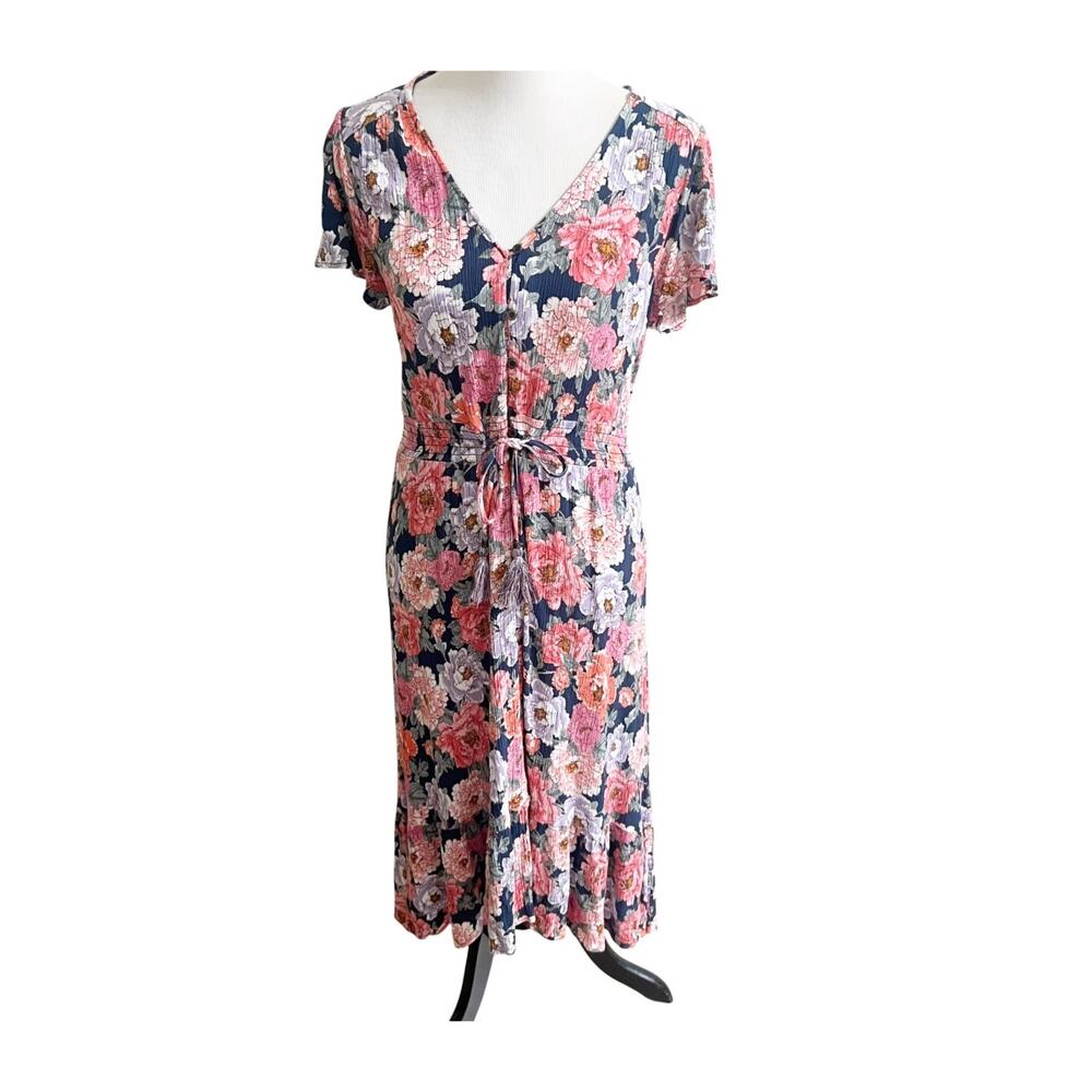 Knox Rose Maxi Dress Women's M Multi Floral Tassel Tie Short Sleeve Cottagecore
